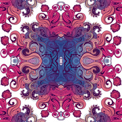 Floral paisley indian vector colorful ornate seamless pattern.