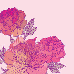 Beautiful peony bouquet design on beige background.