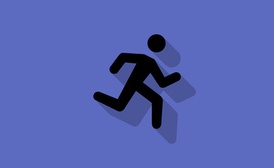 Vector man running with long shadow on flat background