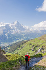 Fototapeta na wymiar Grindelwald, Berner Oberland, Alpen, Eiger, Eigernordwand, First, Waldspitz, Wanderweg, Wanderer, Sommer, Schweiz