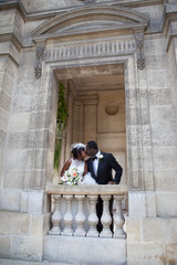 Wedding couple emotional portrait happy bride and groom african american