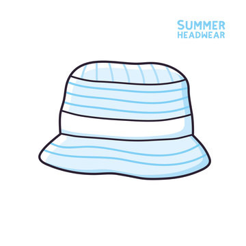 Blue bucket hat isolated, summer headwear icon.