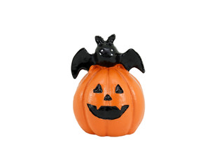 Head doll pumpkin and bat Halloween decoration festival isolated