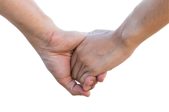lover hold hand on white background