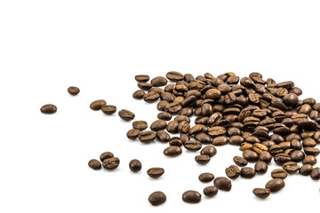 Brown coffee beans isolated on white