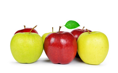 Red and green apples isolated on white background.