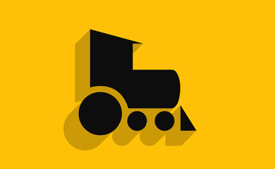 Vector train with long shadow on flat background