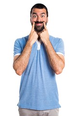 Happy man with blue shirt