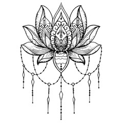 эскиз татуировки флористика цветок лилия линии - obrazy, fototapety, plakaty