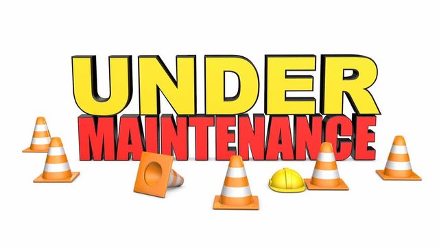 3d rendered animation of under maintenance text with traffic cones