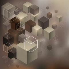 chaotic cubes in the air vintage style futuristic background