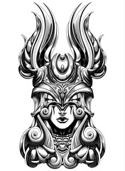 blind Valkyrie wearing a helmet with feathers