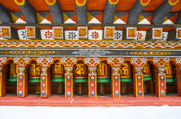 Religious prayer wheels in Bhutan