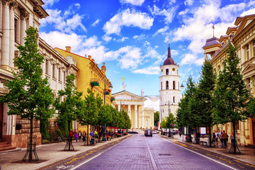 Gediminas Avenue and Cathedral square, Vilnius, Lithuania, - obrazy, fototapety, plakaty