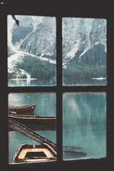 View of Braies lake from a window - 121590472