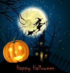 Halloween background of Witch on the full moon