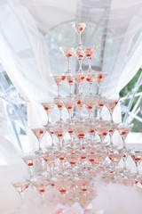 Pyramid from wine glasses
