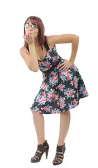 pretty young woman sending a kiss