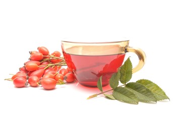 rose hip tea with rose hip fruits
