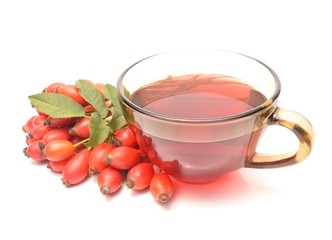 rose hip tea with rose hip fruits