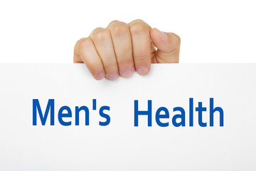 Male hand holding paper close up. Urology concept