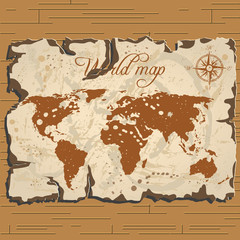 Vector old parchament. Treasure and world map.