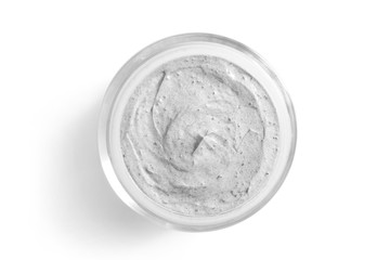Cosmetic cream in jar, top view