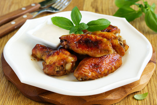 Baked in soy sauce chicken wings.