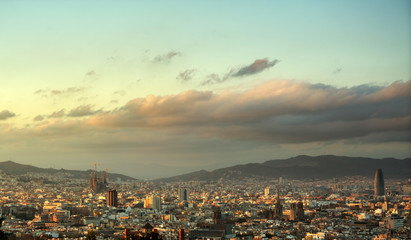 Fototapeta na wymiar Barcelona in sunset time, Spain
