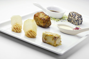 Three firings of bluefin tuna with sauces