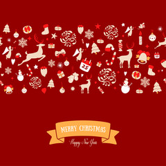Fototapeta premium Seamless pattern design. Merry Christmas card decoration. Happy 