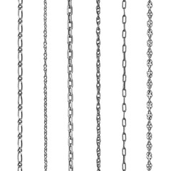 Collection  silver jewelry chains on an isolated white backgroun