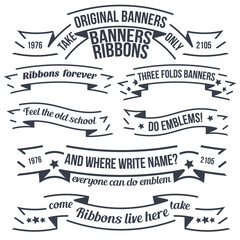 A set of banners and ribbons of coats of arms, emblems, logos. Ribbons and banners in the stamp design.