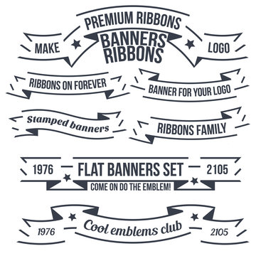 Original banners and ribbons for emblems and logos. A set of examples of text layout.