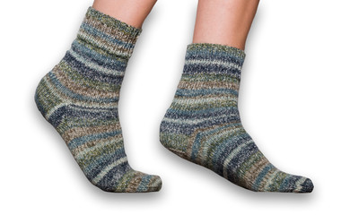 Grünblau gestreifte Stricksocken