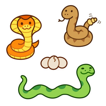 Cute cartoon snakes set