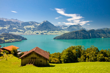 Lucerne lake and Swiss Alps from the Rigi mountain, Central Switzerland