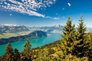 Fototapeta na wymiar Pilatus, Lake and City Lucerne from Rigi in Central Switzerland