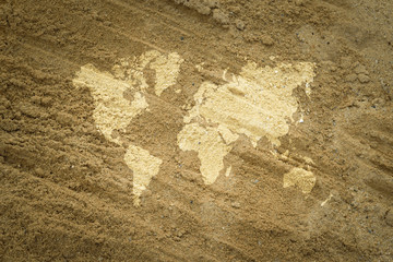 Sand texture surface with world map