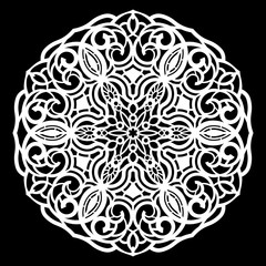 Lace round paper doily, lacy snowflake, greeting element,  template for cutting  plotter, round pattern, laser cut  template, doily to decorate the cake,  vector illustrations.