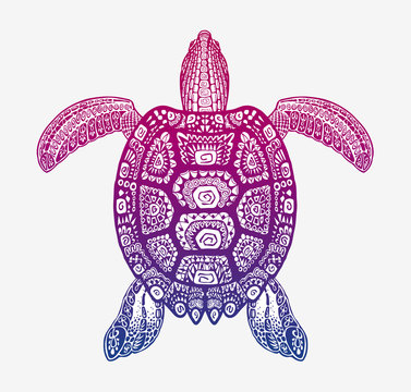 Decorative ethnic turtle with ornamental pattern. Vector tribal totem animal