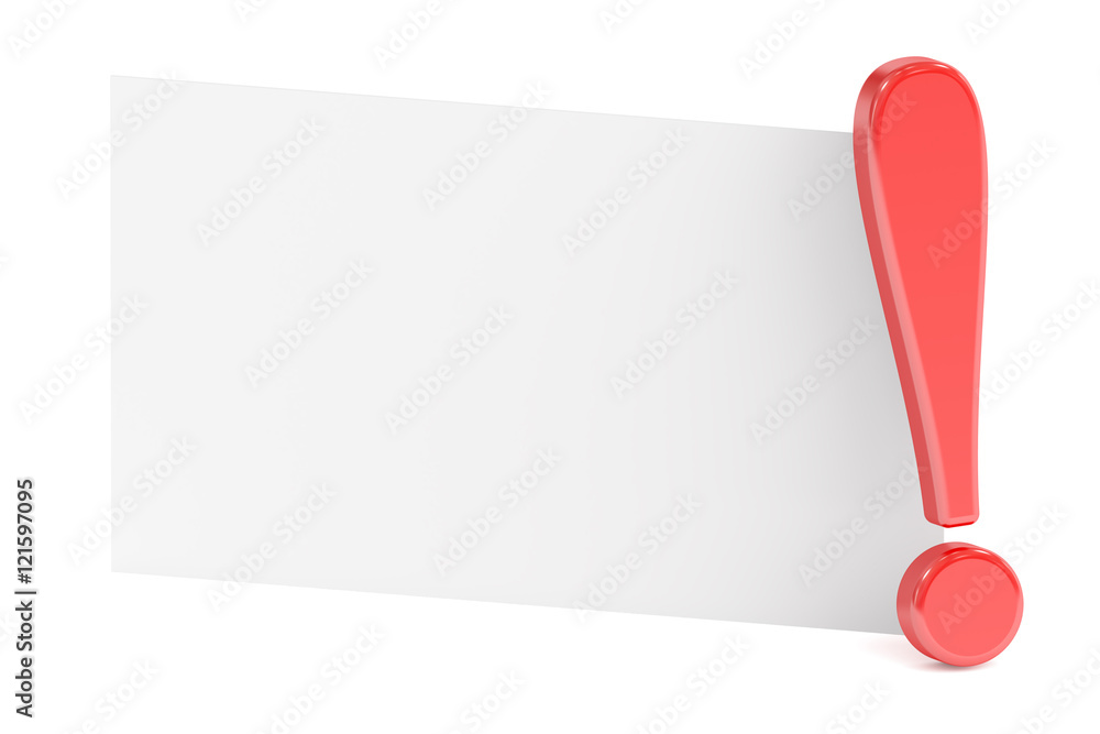 Poster exclamation mark with blank card, 3d rendering