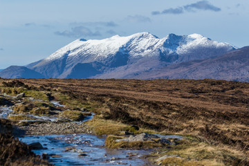MacGillycuddy's Reeks with snow as seen from Mangerton, Killarney, County Kerry, Ireland