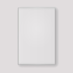 Book with white cover isolated on light grey background. Vector illustration.