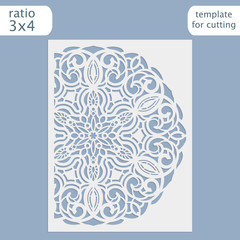 Laser cut wedding invitation card template.  Cut out the paper card with lace pattern.  Greeting card template for cutting plotter. Vector.