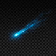 Obraz premium Falling comet. Isolated on black transparent background. Vector illustration, eps 10.