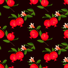 Pomegranate frui pattern design. Fruits background. Vector floral pattern.