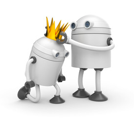 The coronation. Robot with crown - king. 3d illustration