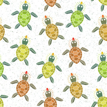 Seamless pattern with colorful turtles. Vector illustration.