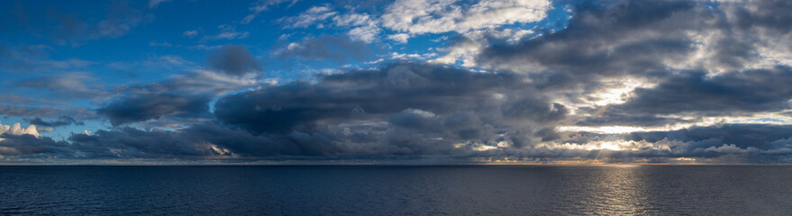 Panorama of sunrise over the sea.